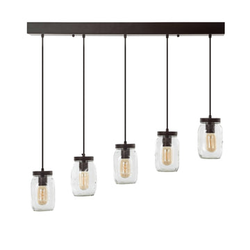 Gaines 5.5" Farmhouse Industrial Iron Mason Jar LED Pendant - JONATHAN Y